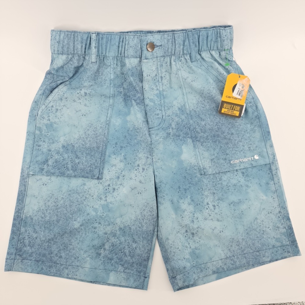 Carhartt Boys Elastic Waistband LWD Shorts Large 14/16 Blue Cloud Camo NWT New‎